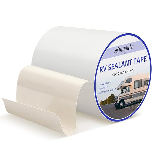 6" x 50' RV Roof Sealant Tape – White Butyl Waterproof Tape for Awning, Skylights & Roof Leak Repair, UV-Resistant, Leaves No Residue