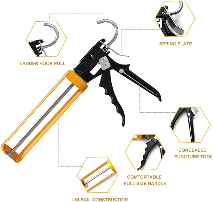 Caulking Gun, 12:1 Thrust Ratio, Professional Caulk Tool Gun, Adjustable Hand Caulking Guns for Silicone & Sealant Application, Less-Dripping Smooth Rod for 10oz Caulk Tubes