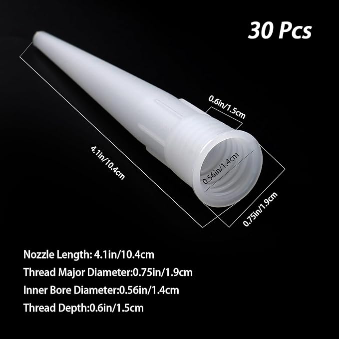 30 Pcs 4 Inch/10cm Caulking Nozzle Tips,Plastic Caulking Gun Extender Caulk Nozzles Tip Tool for Seamless Caulk Nozzles Applicator,DIY Home Improvement (White)