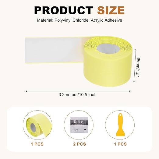 uxcell Caulk Tape Waterproof, 1.5 Inch x 10.5 ft Self-Adhesive Sealant Sealing Strip Caulking Sealant Tape PVC with Tool for Kitchen Sink Toilet Bathroom Bathtub Floor, Beige