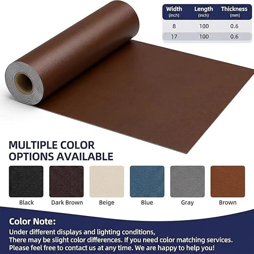 Qextce Leather Repair Patch Tape, Brown, 17x100 Inch | Self-Adhesive, Waterproof, Wear Heat Resistant, Vinyl Leather Repair Kit, For Furniture, Car Seat, Sofa, Couch, Luggage