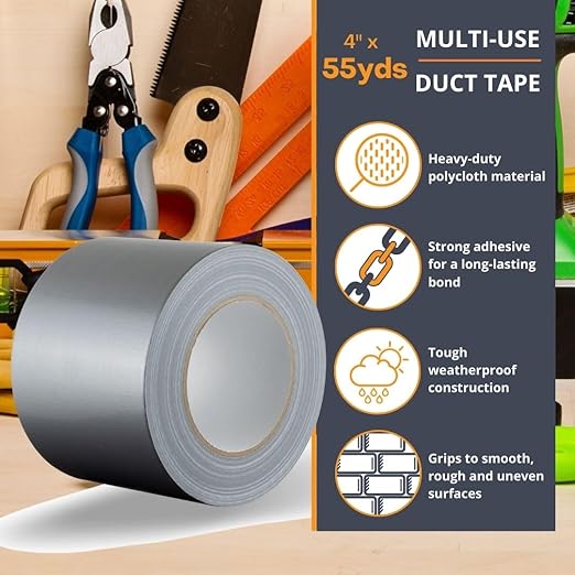 GTSE Wide Duct Tape, Silver, 4 Inches x 55 Yards (164 ft), Heavy Duty, Waterproof Repair Tape for Indoor or Outdoor Use, 24 Rolls