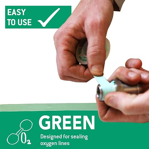 Gasoila Green PTFE Thread Seal Tape – Professional-Grade, 1/2 Inch x 260 Inch, High-Density Thread Tape for Oxygen Lines – Leak-Proof Seal, Non-Toxic, 3 Pack