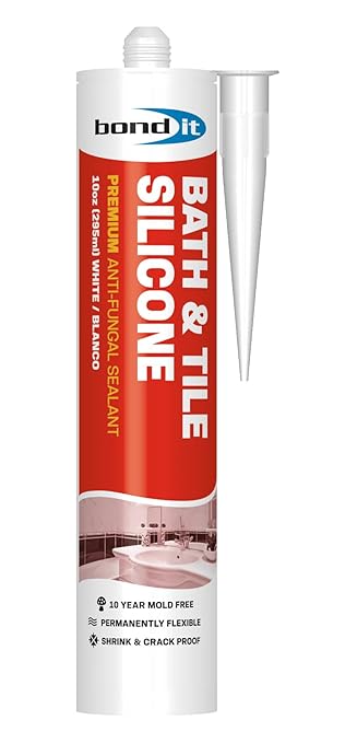 Bond It Bath & Tile Silicone, Premium Long Term Acetoxy Sealant, Waterproof Flexible Sanitary Silicone - Bathrooms, Kitchens, Showers, Tubs, Sinks, Countertops, Backsplashes, 10 oz, White