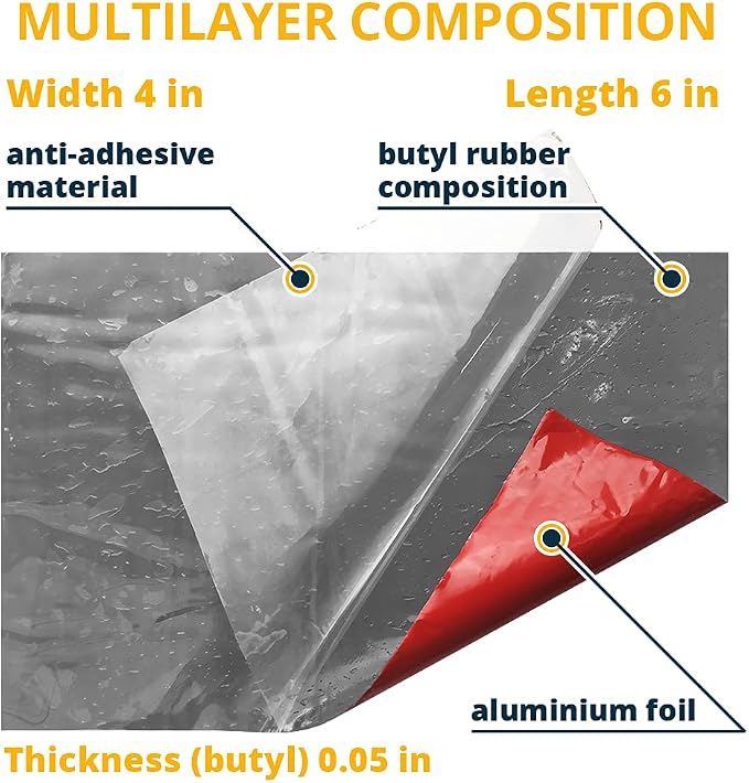 Alenor Red Butyl All Weather Repair Patch 4"x6" Waterproof Sealing Patch Roof Leak Indoor Outdoor PVC Pipe Repair HVAC Vent Air Conditioner Window Seal Unit Rain Gutters Flashing Auto Boats
