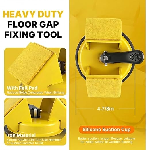 Floor Gap Fixer Tool Heavy Duty 45°Striking Surface Floor Gap Repair Tool Made of Iron & Enhanced Suction Cup with Slot Cutter and 5pcs Sticky Pads for Fixer Laminate/Vinyl Flooring Tools