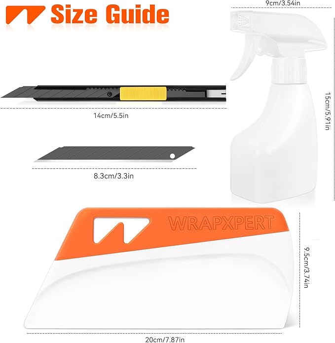 WRAPXPERT Window Film Tools, Window Privacy Film & Peel and Stick Wallpaper Tool Kit, 4-in-1 DIY Starter Set with Smoothing Squeegee, Utility Knife and Blades & 180ml Adjustable Spray Bottle