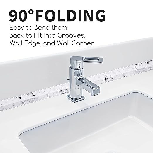 3 Rolls 10.5 Feet Caulk Tape Toilet Caulking Strip Self Adhesive Bathroom Sealing Peel and Stick Caulk Strip for Bathtub, 1.5 Inches (White Marble)