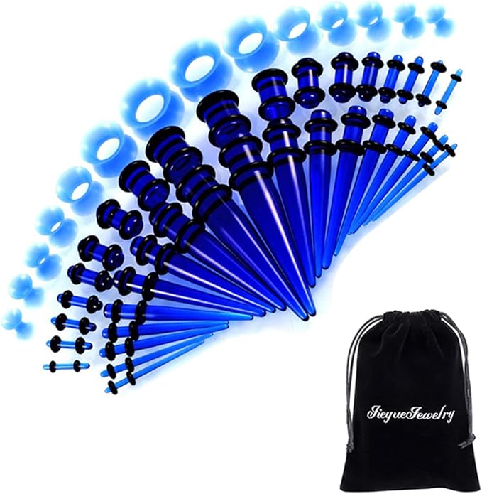 JieyueJewelry 50/54 Pieces Ear Stretching Kit 14G-00G Acrylic Tapers and Plugs + Silicone Tunnels - Ear Gauges Expander Set Body Piercing Jewelry