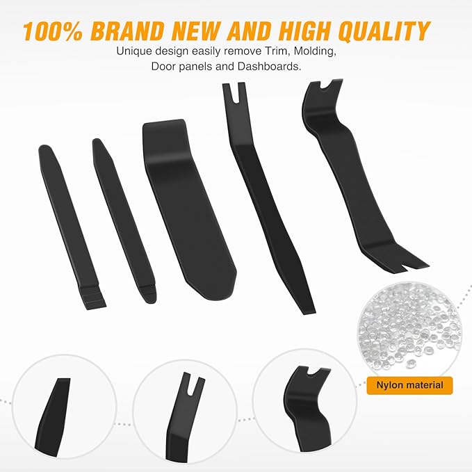 GOOACC 6PCS Auto Trim Removal Tool Kit No-Scratch Tool Kit for Car Audio Dash Panel Window Molding Fastener Remover Tool Kit-Black