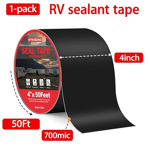 4" x 50Ft 1-Pack Black RV Sealant Tape,Waterproof Commercial Roof Tape for Walls, Appliances, Vehicle Repairs, and Weatherproof