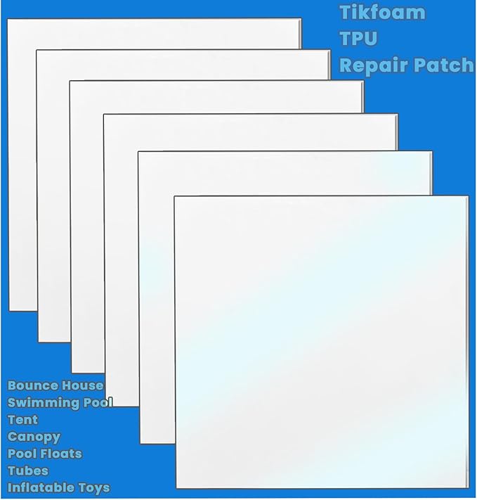 TPU Pool Repair Patch Kit for Air Mattress, Bounce House, Swimming Pool, Tent, Canopy, Pool Floats, Tubes and Inflatable Toys, 3.5 in x 3.5 in x 6 Pcs