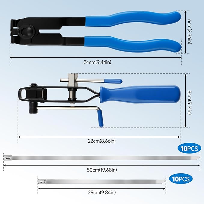 CV Boot Clamp Pliers Kit with 20PCS 304 Stainless Steel Clamps, Professional CV Axle Tool Set for Hose Banding, Dust Cover Clip Removal & Car Repair Accessories (Blue)