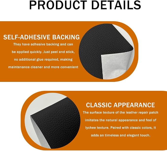 2PCS Vinyl and Leather Repair Kit, Leather Car Seat Repair Kit, 4 x 8 Inch Self Adhesive Waterproof Automotive Seat Patch, Car Fabric Sofa Vinyl Tape for Vehicles, Couches, Furniture (Black)