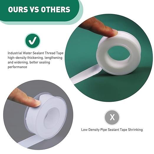 3 Roll Plumbers Tape, Teflon Water Pipe Sealing Tape, High-Density Thickening and Lengthen, High-Sealing Performance Waterproof Duct, Thread Seal, L 590 in x W 0.51 in. White