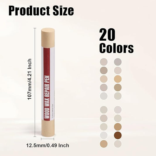 Wood Filler Sticks, 20 Colors Wood Repair Wax Crayons with Scraper, Wood Touch Up Markers for Repairing Scratches, Cracks, Holes in Cabinets, Floors, Tables and Doors[White Series]