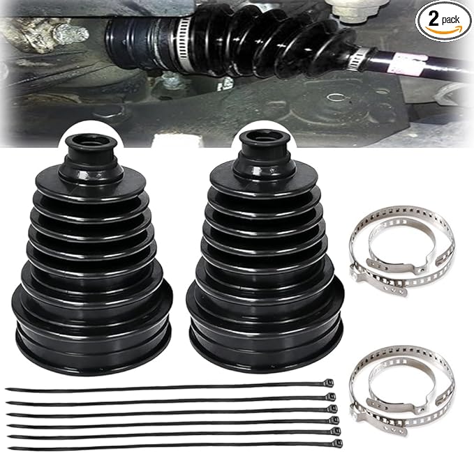 2PCS CV Boot with 4 Stainless Steel Clamps,6 Cable Ties,Waterproof and Dustproof Silicone CV Axle Boot Repair Kit,Universal CV Joint Boot,Protect CV Axle (2pcs)