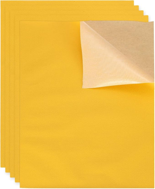 MECCANIXITY 5 Pcs Leather Repair Patch 10"x12" Self-Adhesive Leather Vinyl Repair Tape Kit for Furniture Couches Sofa Chair Car Boat Seats Jackets, Yellow