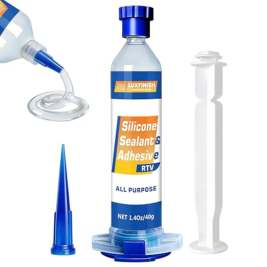 RTV Silicone Sealant Adhesive - 100% Waterproof Transparent Silicone Caulk for Automotive, Window, Bathroom, Kitchen - High Bond, Shrink & Crack Resistant - Clear (1.4oz/40g)