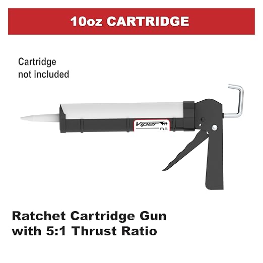 Albion Engineering R5 Viper Line Manual Barrel Ratchet Cartridge Caulking Gun, 1/10 Gallon (10 oz), 5:1 Drive Black