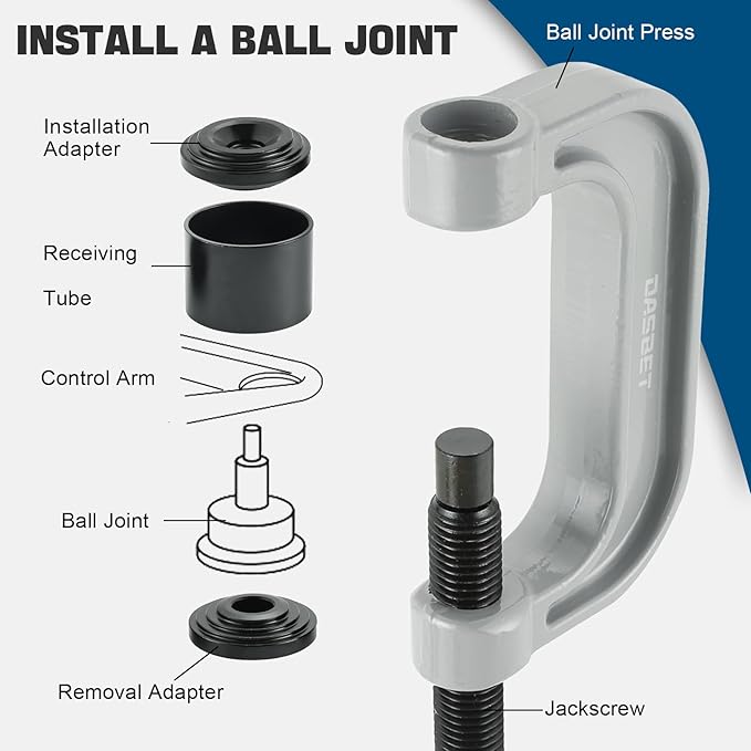 DASBET Ball Joint Removal Tool Kit | Ball Joint Press & U Joint Removal Kit Heavy Duty Ball Joint Press Fits Most 2WD and 4WD Cars Light Trucks 10PCS Ball Joint Service Tool Bushing Press Kit (Blue)