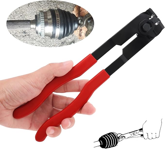 CV Boot Clamp Pliers with 10PCS Stainless Steel Crimp Bands, 5PCS Small and 5PCS Large Universal Adjustable Drive Shaft Joint Boot Crimp Clamps, Boots Clamp Tool Repair for Most Cars