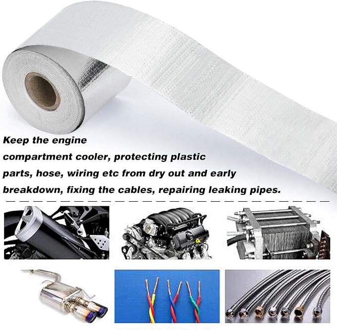 Xinhan (Gold,Silver,Black) Aluminum Foil Heat Shielding Tape High Temperature Heat Reflective Adhesive Backed Tape Compatible With Car Intake Pipe Engine Bay Hoses Wires Etc (Silver, 2in x 50ft)