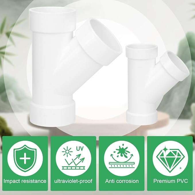 2Pack 2" PVC 45 Degree Wye DWV Pipe Fittings (Socket x Socket x S) SCH40 PVC DWV Sanitary Y-TEE Pipe Fittings Connectors for Drain, Waste, Vent
