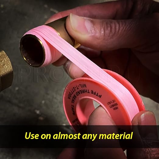 PROCURU 2-Pack 1/2" x 520" Professional Grade Pipe Thread Sealant 4-Mil Pink PTFE Plumbing Teflon Tape, for Water and Gas