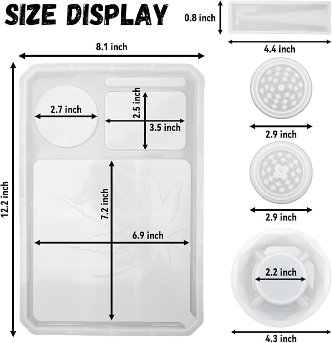 5 PCS Rolling Tray Mold for Resin Grinder Mold for Grind and Storage Large DIY Silicone Molds Kit for Epoxy Resin Casting