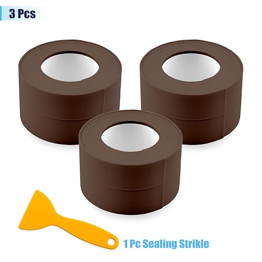 Waterproof Seal Caulk Strip Tape Self Adhesive for Sink Toilet Bathroom Wall Edge Bathtub Oil-Proof Caulking Sealing Tape 1.5" x 10.5' (W*L) 3Pcs Brown