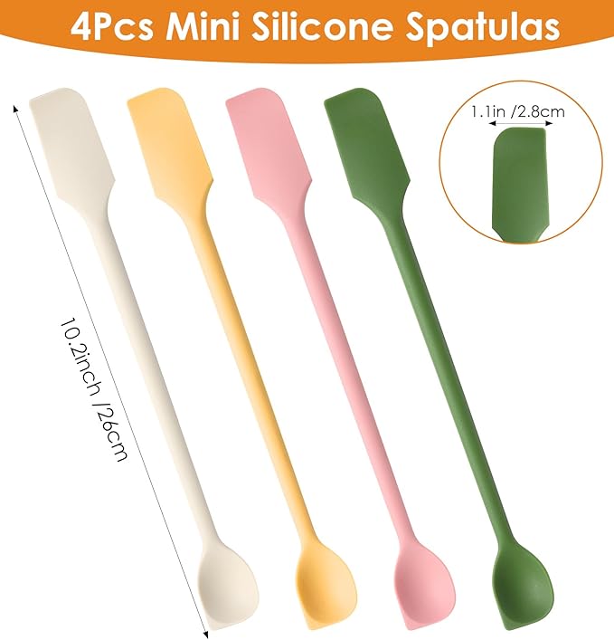 4 Pcs Small Silicone Spatulas, Dual End Mini Spatula, Multifunctional Heat Resistant Small Scrapers for Kitchen Cooking Baking, Reusable Jar Spatulas for Narrow Bottles Food Containers