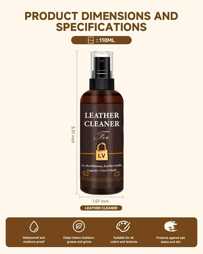Leather Cleaner Set for Louis Vuitton, Powerful Stain Removal | Eliminate Stains, Oil, and Dirt, Restores Original Shine to Bags, Non-Toxic Formula, Suitable for LV Leathers