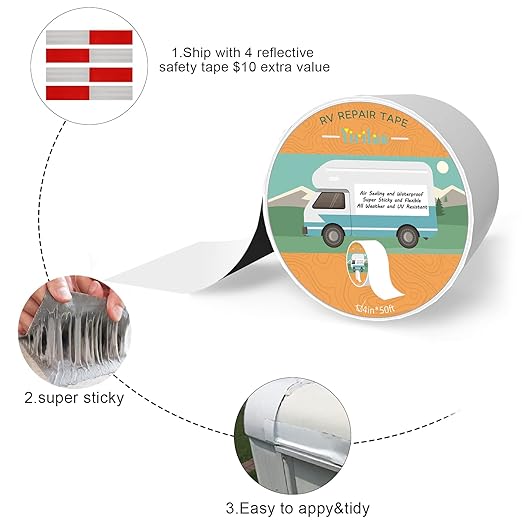 RV Roof Sealant Tape - 4 Inch x 50 Feet White Roof Patch for Camper Roof Repair,UV-Resistant and Weatherproof