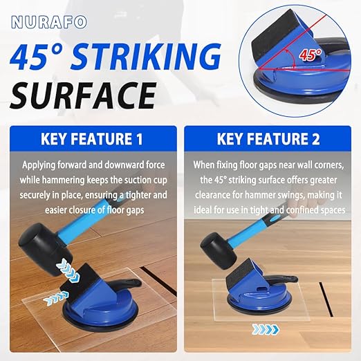2PK Heavy Duty Floor Gap Fixer Tool with 45° Striking Surface & Strong Suction Cup, Professional Vinyl Floor Gap Repair Tool for Laminate Flooring Repair, Includes Rubber Mallet & 10 PCS Sticky Pads