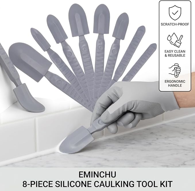 2 Sets Silicone Caulking Finishing Tool Kit, 4 Size Reusable Sealant Spatula, Spreader Tool with Handle, Ideal for Kitchen, Bathroom Tiles, Brick Wall & Corners
