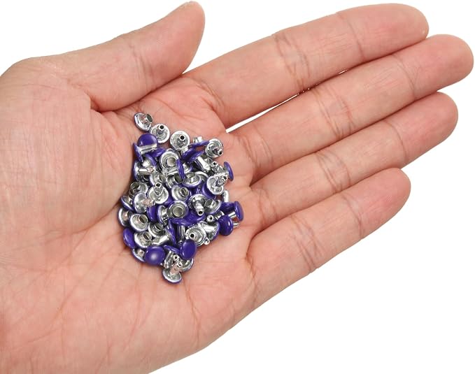 HARFINGTON 100 Sets Double Cap Leather Rivets, 6x6mm Round Cap Tubular Metal Studs Leather Crafting Rivets for Fabric Belt Pet Collar Boot Bag Repair and Decoration, Purple