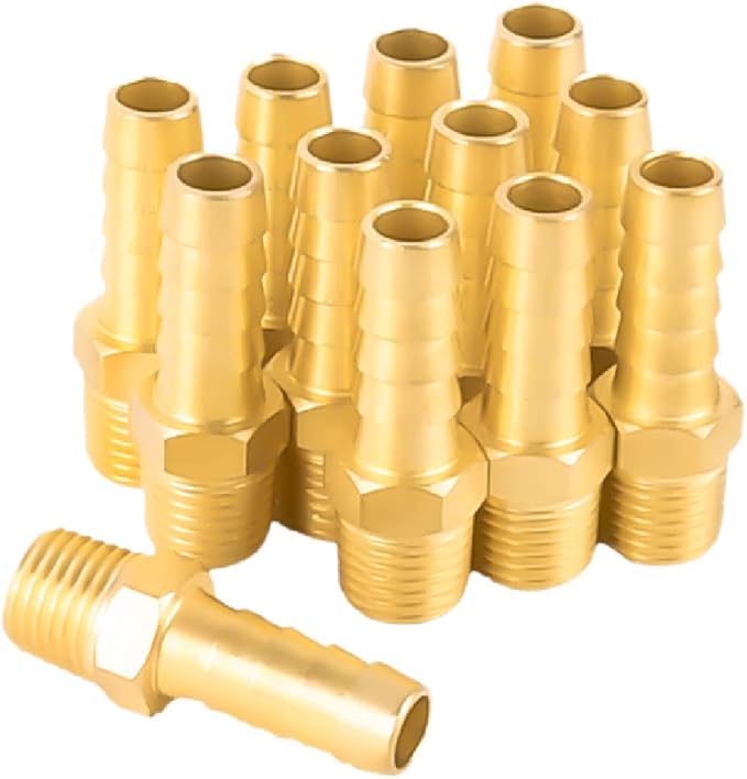 SUNGATOR 12-Pack 1/4" NPT to 3/8" Hose Barb Fittings, Brass Air Hose Fittings, 3/8" Barb to 1/4" NPT Male Thread Adapter, Brass Air Line Repair Connector Kit for Compressor, Gas, Auto Shop
