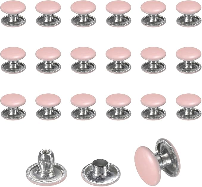 uxcell 120 Sets Leather Rivets, 8mm Double Cap Rivets, 6mm Height Tubular Metal Studs for Leather Craft Repair and Decoration DIY Clothes, Shoes, Bags, Belts, Pink