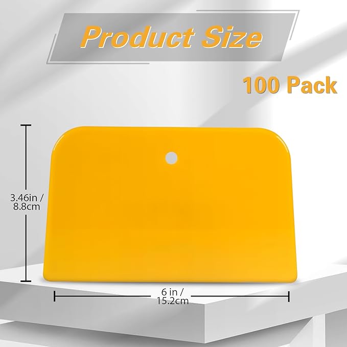 Body Filler Spreaders (Pack of 100) - 6 Inch Yellow Reusable Auto Body Plastic Filler Spreader Tool for Automotive Body Applying Fillers, Putties, Glazes, Caulks - Autobody Paint Repairs