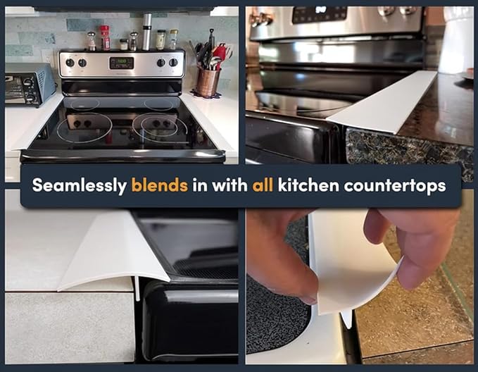 Linda’s Essentials Silicone Stove Gap Covers (2 Pack), Heat Resistant Oven Gap Filler Seals Gaps Between Stovetop and Counter, Easy to Clean Stove Gap Guard (30 Inches, White)