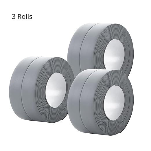 3 Rolls Caulk Tape Self Adhesive Caulk Strip Waterproof,Gray Caulking Sealant Trim for Bathroom, Caulk Sealing Strip for Toilet Sink Edge Protector with Sealing Tool (10.5Ft x 1.5In)
