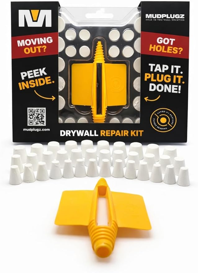 FIX Drywall Anchor Holes Fast - MudPlugz Drywall Hole Repair Kit - No Mesh - No Spackle - Professional Small Hole Wall Patch Kit - 36 Plugs - Reusable Prep Tool - Quick and Easy
