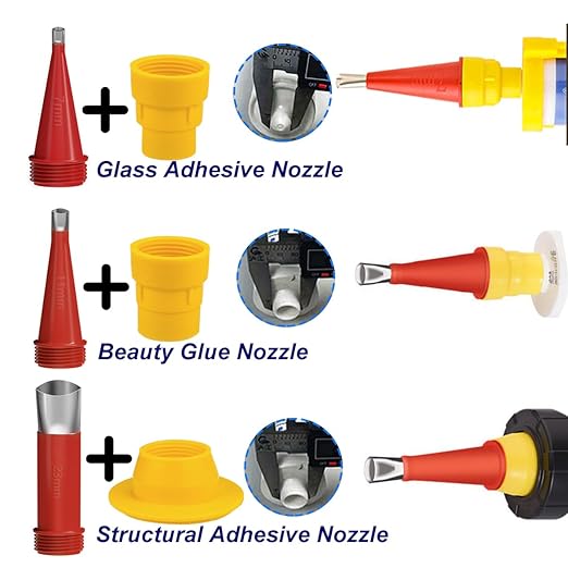 32PCS Universal Integrated Rubber Nozzle Tool Kit Include 18Pcs Caulking Nozzle Tips Reusable Caulking Nozzle Coating with 10 Connector Caulking Guns and 4 Grout Scraper for Bathroom Kitchen Doors