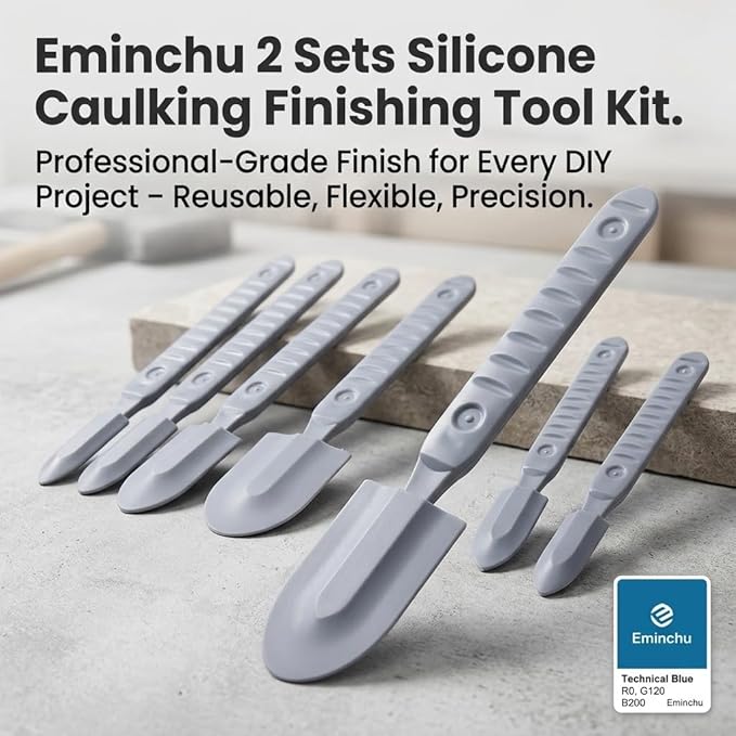 2 Sets Silicone Caulking Finishing Tool Kit, 4 Size Reusable Sealant Spatula, Spreader Tool with Handle, Ideal for Kitchen, Bathroom Tiles, Brick Wall & Corners