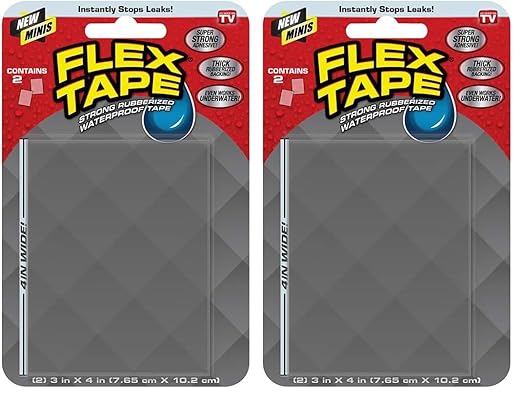 Flex Tape, Mini, Clear, Original Thick Flexible Rubberized Waterproof Tape - Seal and Patch Leaks, Works Underwater, Indoor Outdoor Projects - Home RV Roof Plumbing and Pool Repairs (Pack of 2)