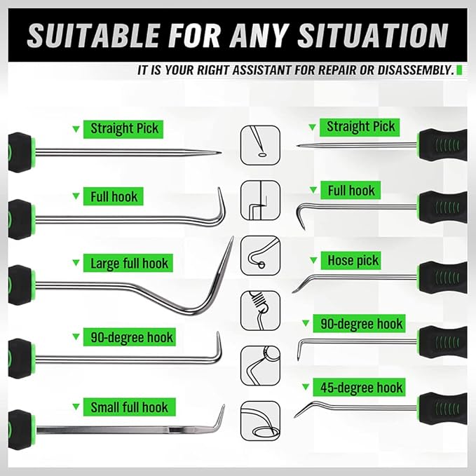 SWANLAKE 10PCS Pick and Hook Set, Pick Tool Set for Car Auto Oil Seal/O-Ring Seal Gasket Pick Mini Hooks Puller Remover (10PCS)