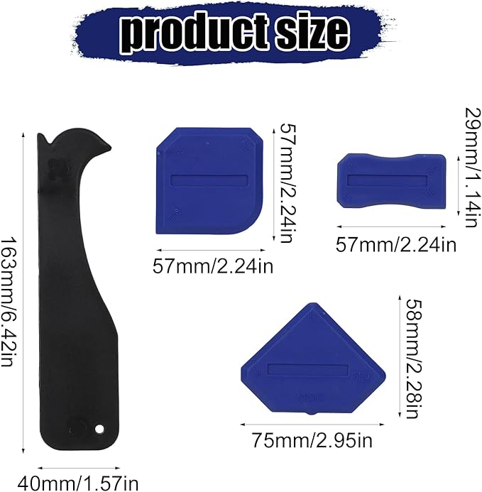8pcs Silicone Caulking Tool Set, Plastic Grout Scraper Reusable Sealant Finishing Spreader Caulk Remover for Kitchen Bathroom Floor Window & Sink (Black, Blue)