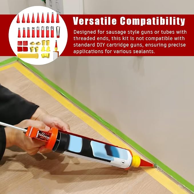 32PCS Stainless Steel Caulk Nozzle Kit - Universal Tips for Construction Adhesive, Silicone & Sealant | 18 Detachable Nozzles + 6 Bases + Angled Tips + Scrapers | Professional Sealant Gun Accessories