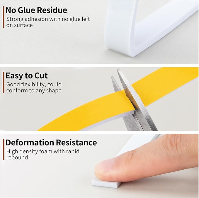 Yotache Weather Stripping Door Seal Strip White 3/8" x1/8", 50Ft Total, Foam Insulation Tape Gasket for Door Frame and Windows, 3 Rolls x 16.5Ft